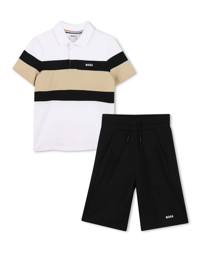 kids atelier boss Black & Beige Striped Polo Set
