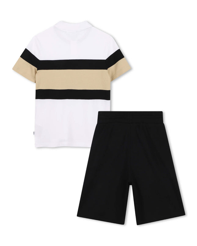 kids atelier boss Black & Beige Striped Polo Set