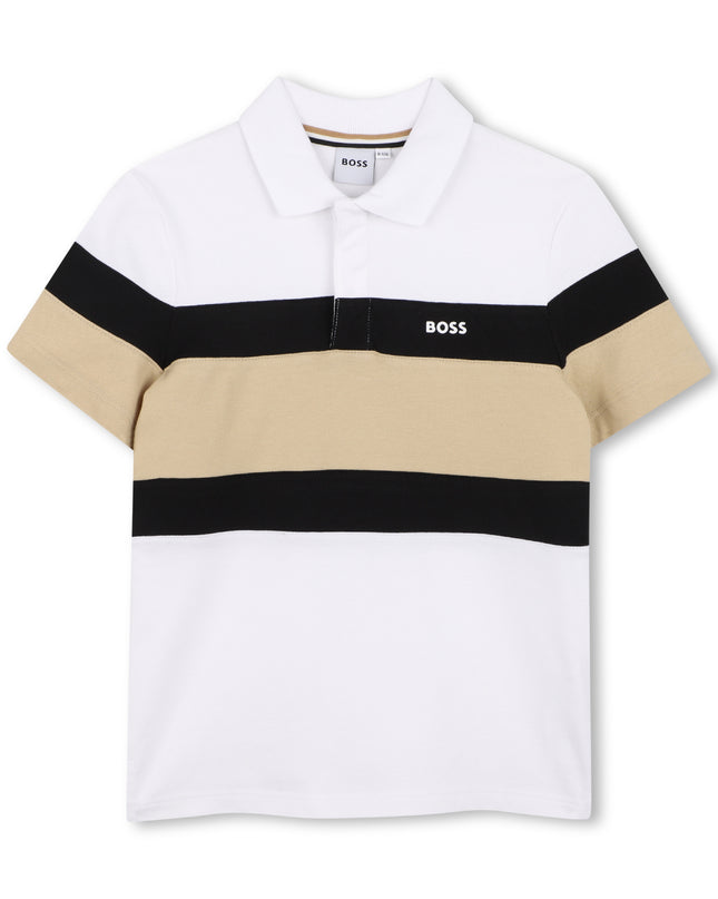 kids atelier boss Black & Beige Striped Polo Set