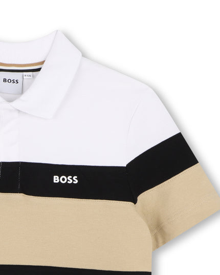 kids atelier boss Black & Beige Striped Polo Set