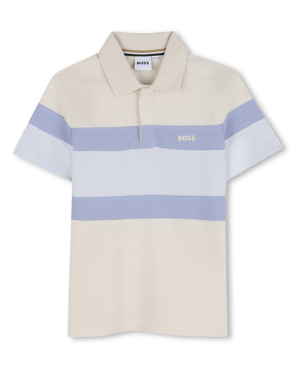 kids atelier boss Beige & Blue Striped Polo Set