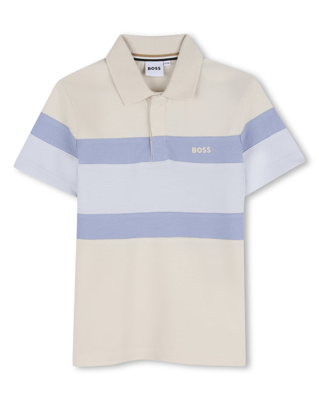 kids atelier boss Beige & Blue Striped Polo Set