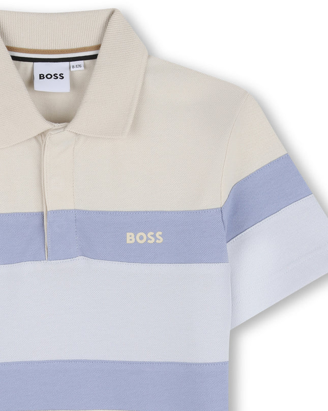 kids atelier boss Beige & Blue Striped Polo Set