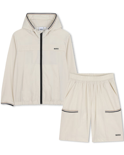 kids atelier boss Beige Lightweight Hooded Set
