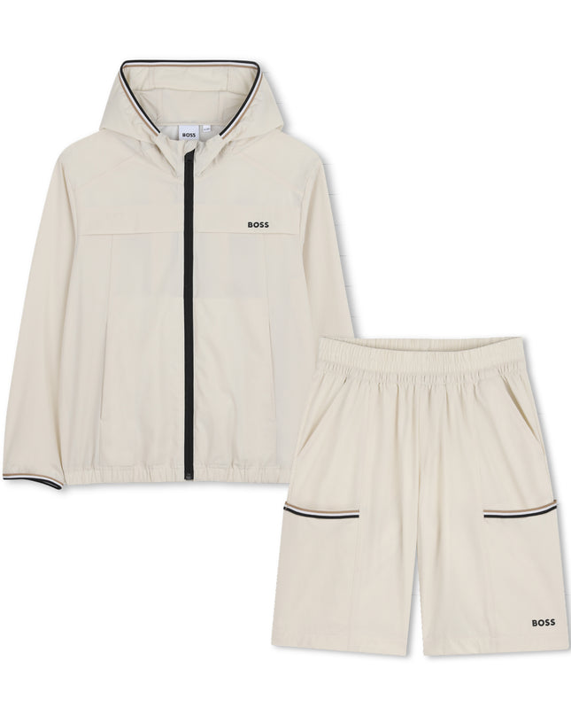 kids atelier boss Beige Lightweight Hooded Set