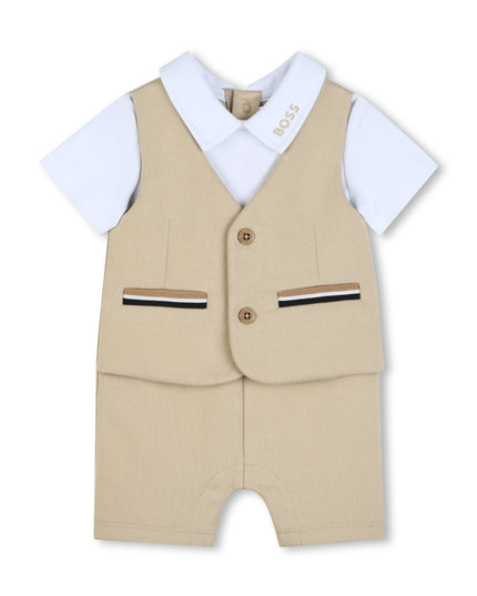 kids atelier boss Beige Formal One‑Piece Baby Outfit