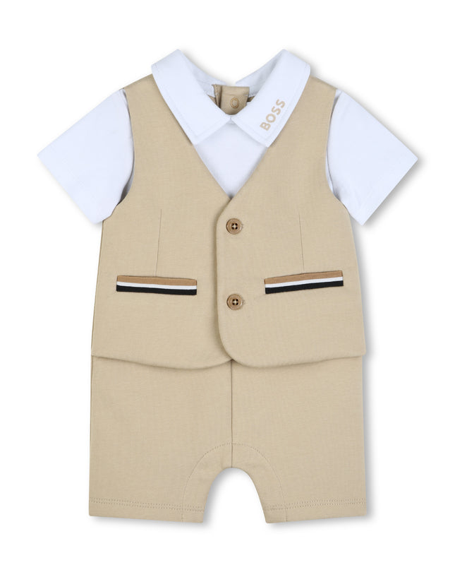 kids atelier boss Beige Formal One‑Piece Baby Outfit