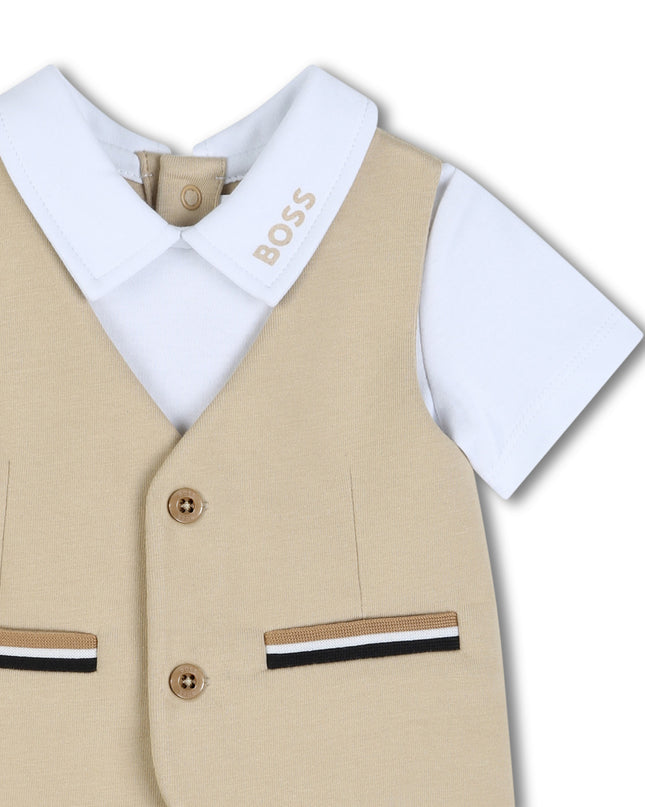 kids atelier boss Beige Formal One‑Piece Baby Outfit