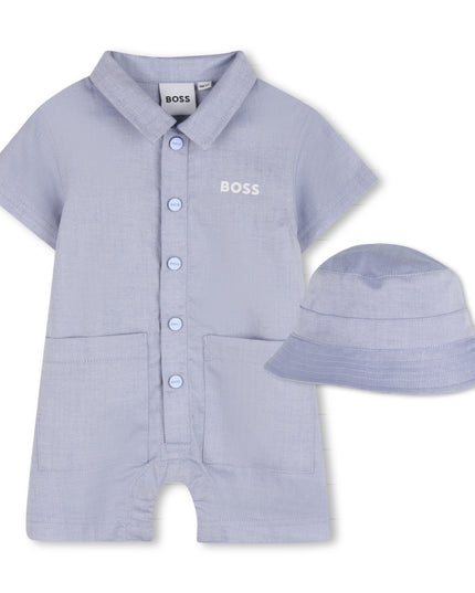 kids atelier boss Light Blue Romper & Hat Set