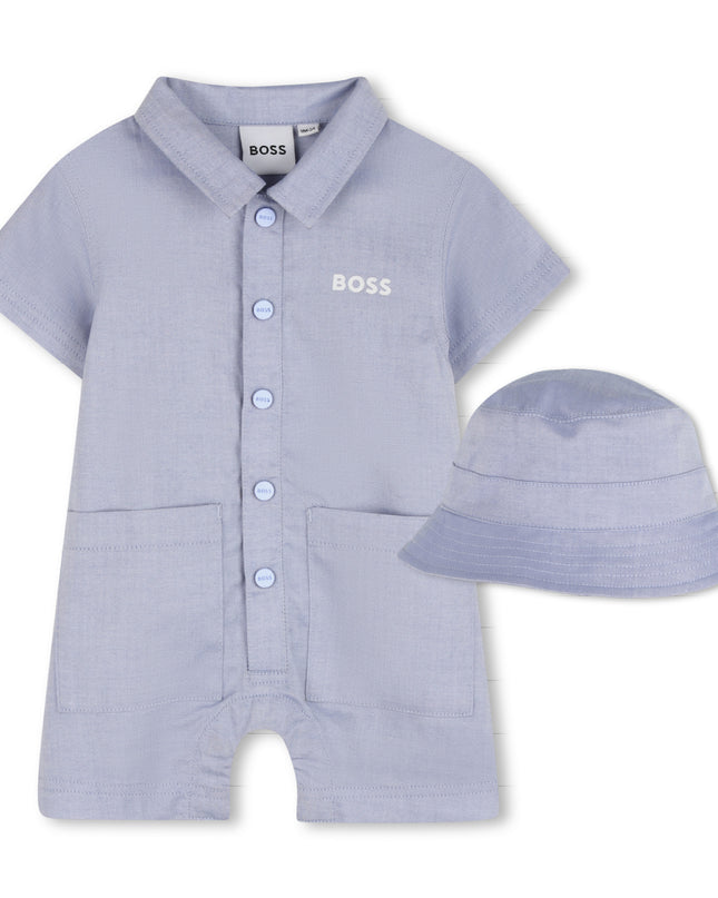 kids atelier boss Light Blue Romper & Hat Set
