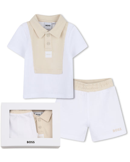 kids atelier boss White & Beige Polo Baby Set