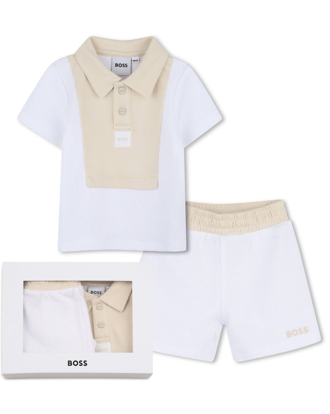 kids atelier boss White & Beige Polo Baby Set