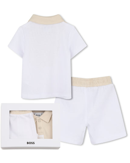 kids atelier boss White & Beige Polo Baby Set