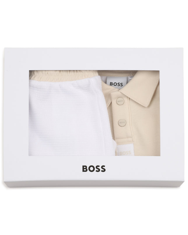 kids atelier boss White & Beige Polo Baby Set