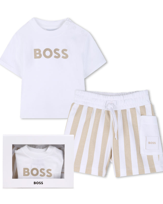 kids atelier boss White & Beige Striped Baby Set