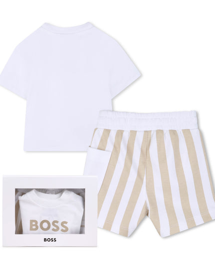 kids atelier boss White & Beige Striped Baby Set