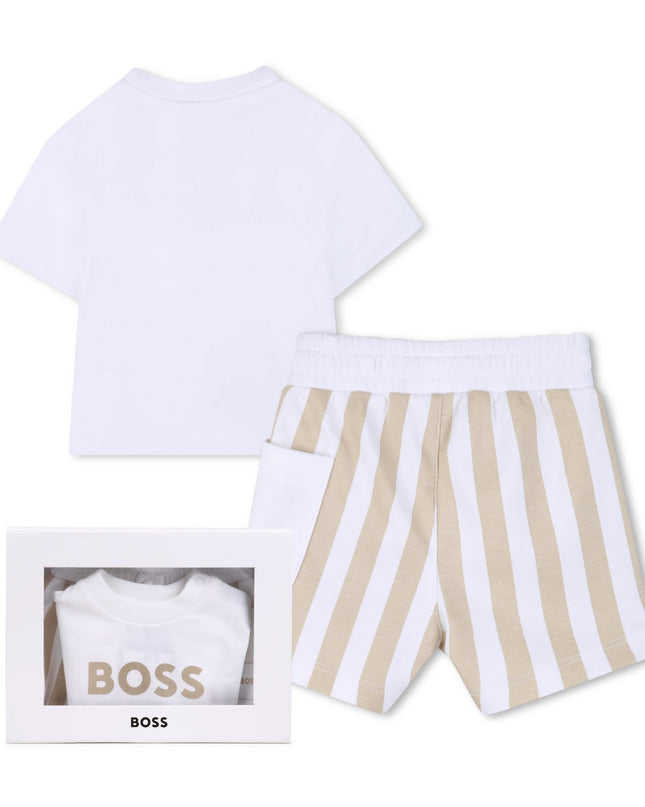 kids atelier boss White & Beige Striped Baby Set