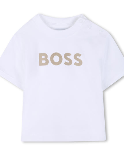 kids atelier boss White & Beige Striped Baby Set