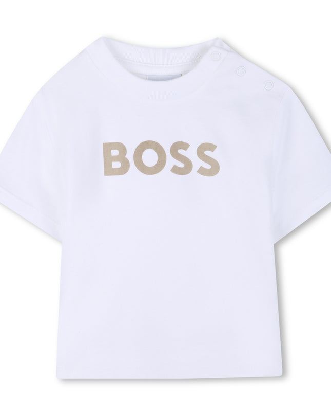 kids atelier boss White & Beige Striped Baby Set