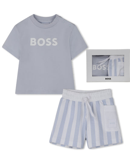kids atelier boss Light Blue Striped Baby Set