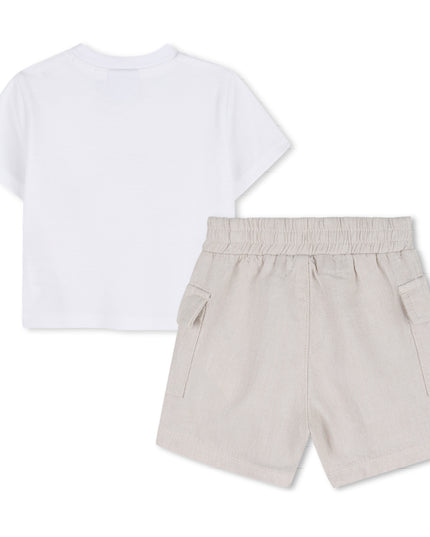 kids atelier boss White & Light Beige Graphic Baby Set