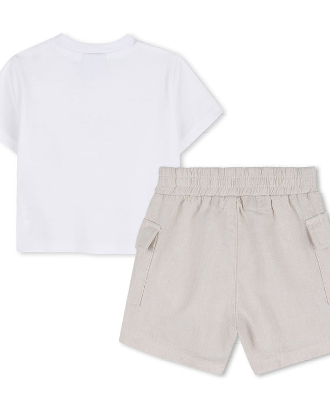 kids atelier boss White & Light Beige Graphic Baby Set