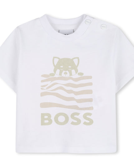 kids atelier boss White & Light Beige Graphic Baby Set