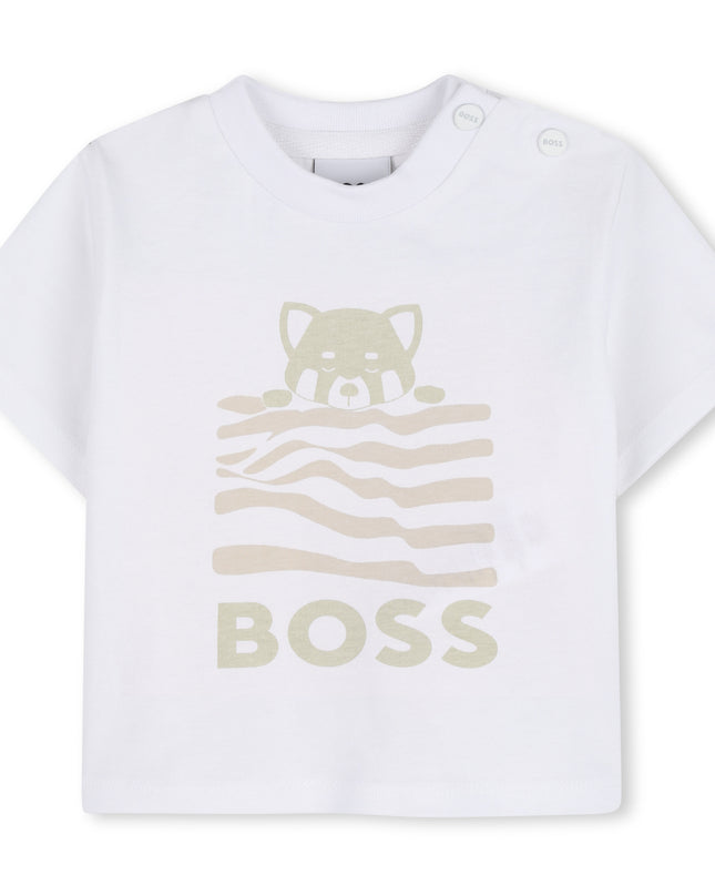 kids atelier boss White & Light Beige Graphic Baby Set