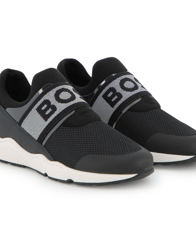 kids atelier boss Black Logo Strap Slip-On Sneakers