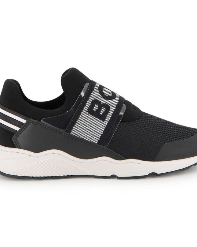 kids atelier boss Black Logo Strap Slip-On Sneakers