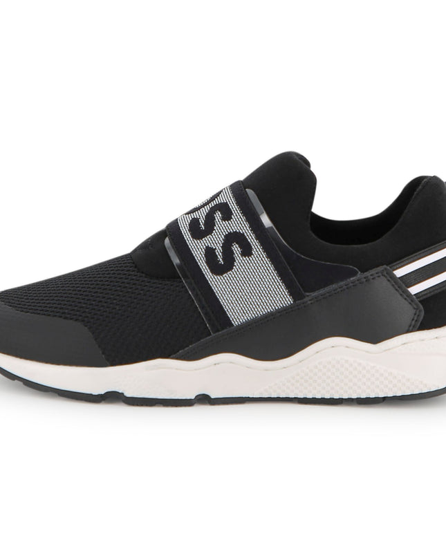 kids atelier boss Black Logo Strap Slip-On Sneakers