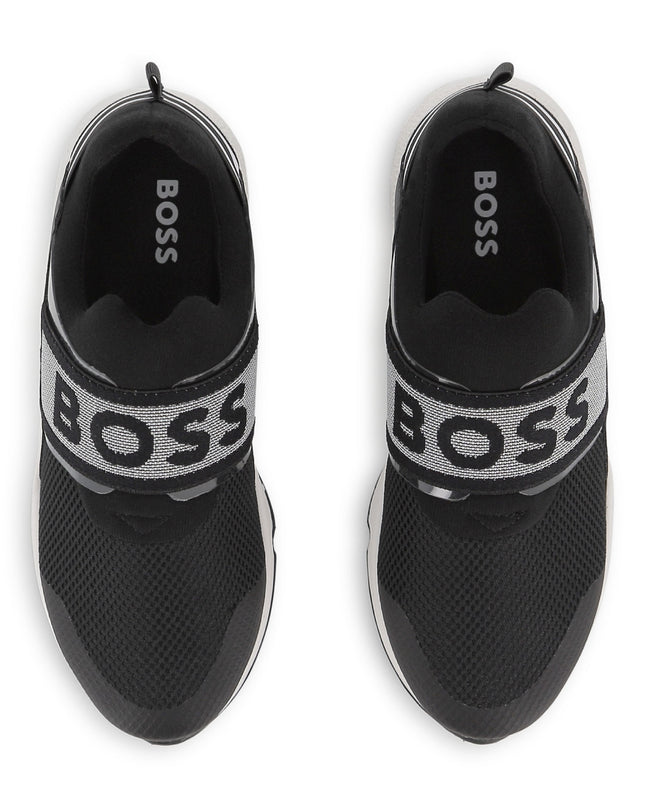 kids atelier boss Black Logo Strap Slip-On Sneakers