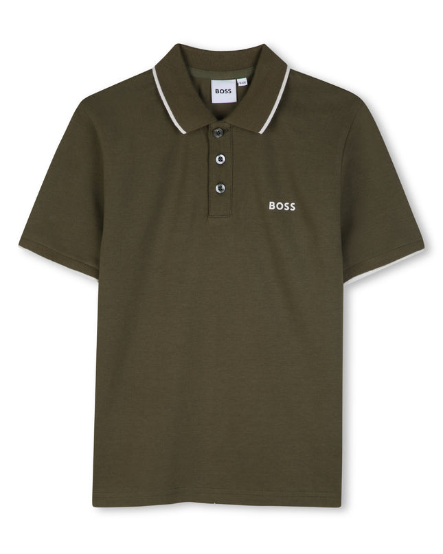 kids atelier boss Olive Night Tipped Piqué Polo Shirt
