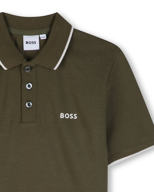 kids atelier boss Olive Night Tipped Piqué Polo Shirt