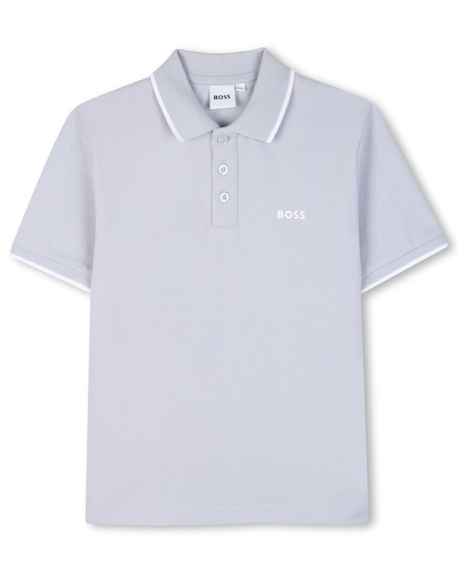 kids atelier boss Pale Blue Tipped Piqué Polo Shirt