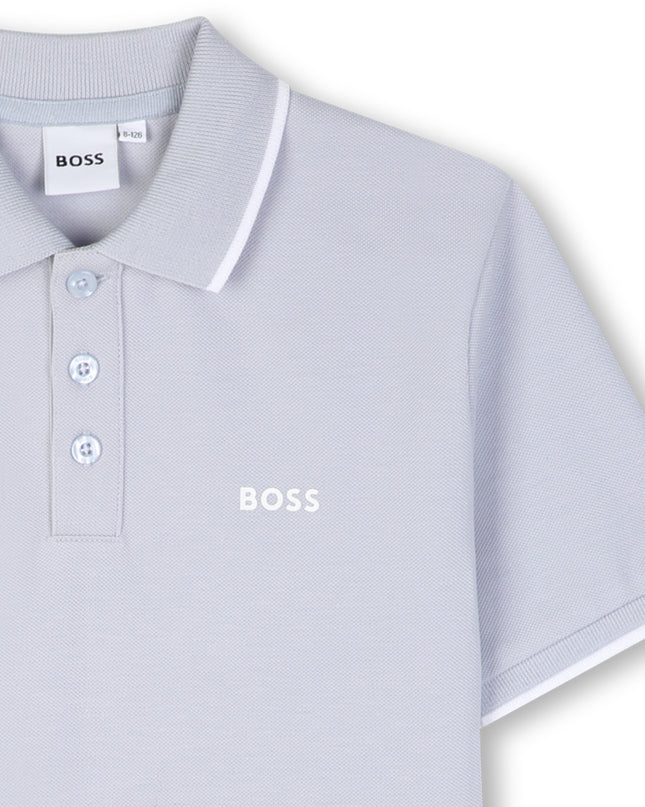 kids atelier boss Pale Blue Tipped Piqué Polo Shirt