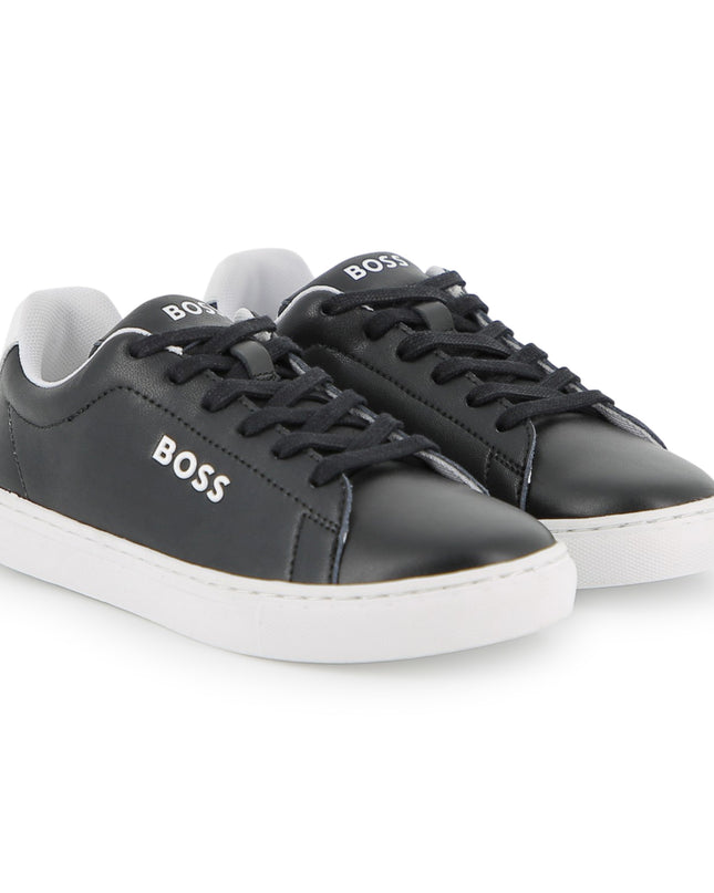 kids atelier boss Black Low-Top Leather Sneakers