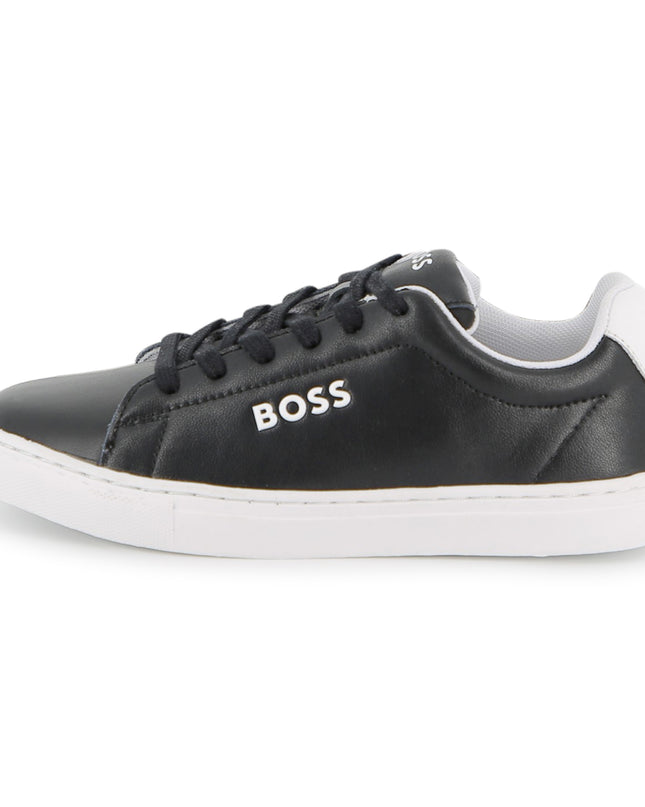 kids atelier boss Black Low-Top Leather Sneakers
