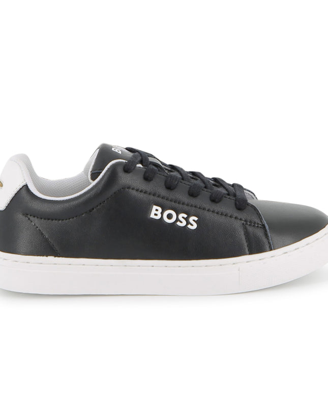 kids atelier boss Black Low-Top Leather Sneakers