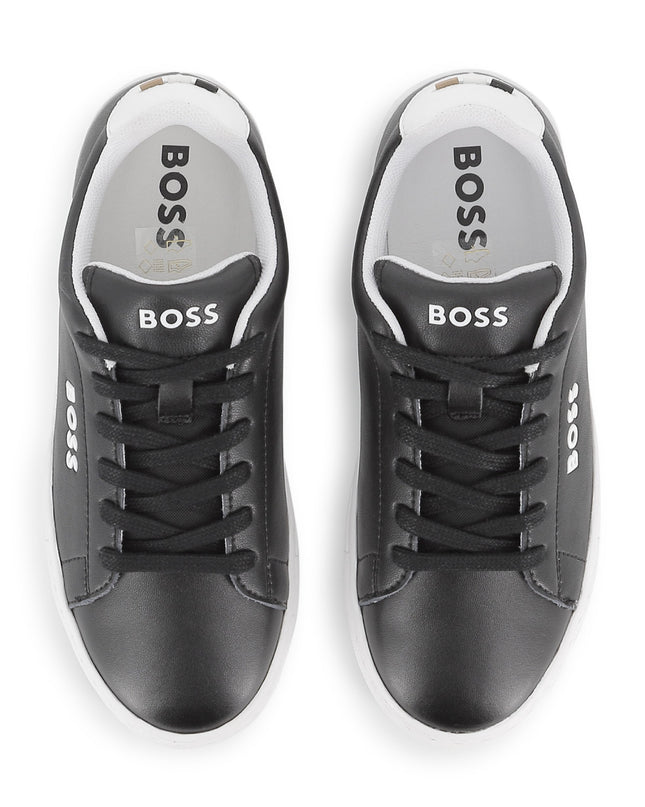 kids atelier boss Black Low-Top Leather Sneakers
