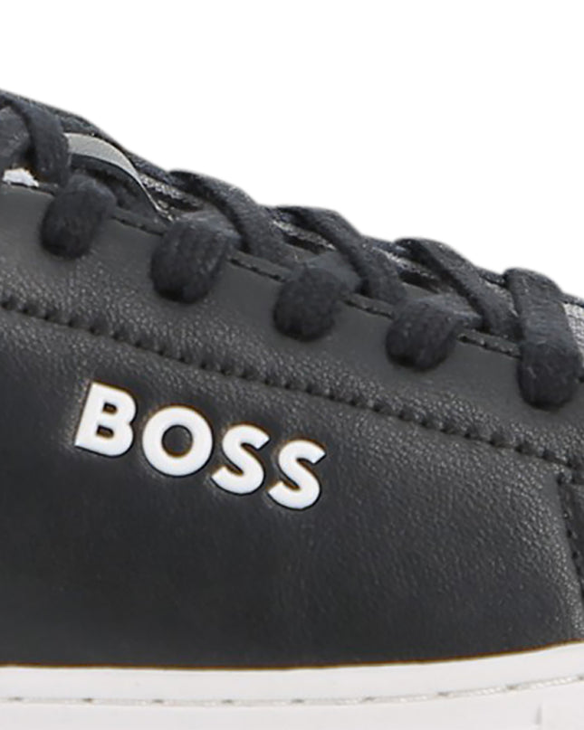kids atelier boss Black Low-Top Leather Sneakers