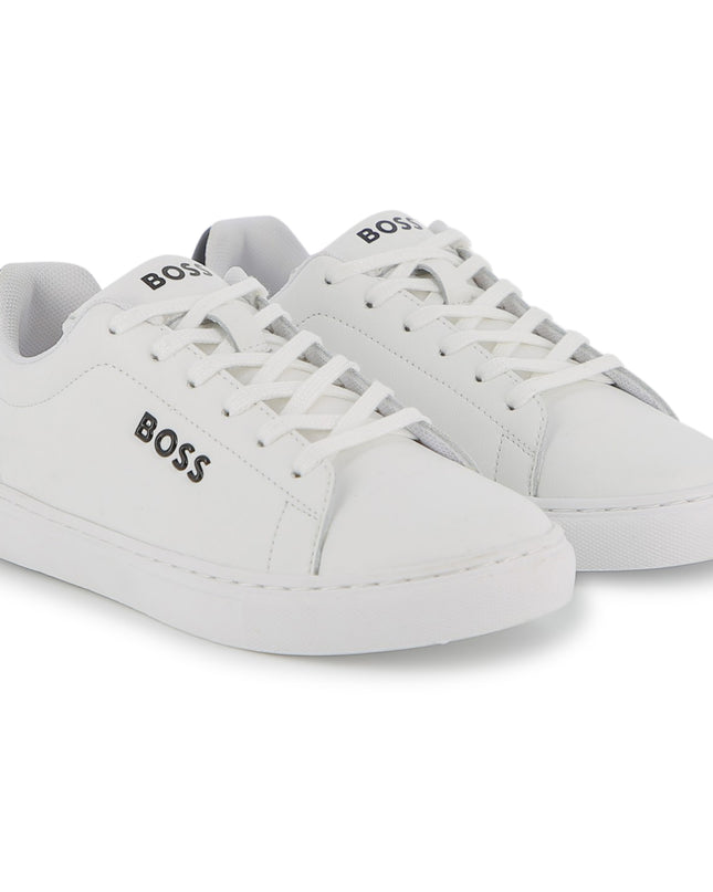 kids atelier boss White Low-Top Leather Sneakers