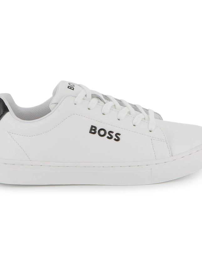 kids atelier boss White Low-Top Leather Sneakers