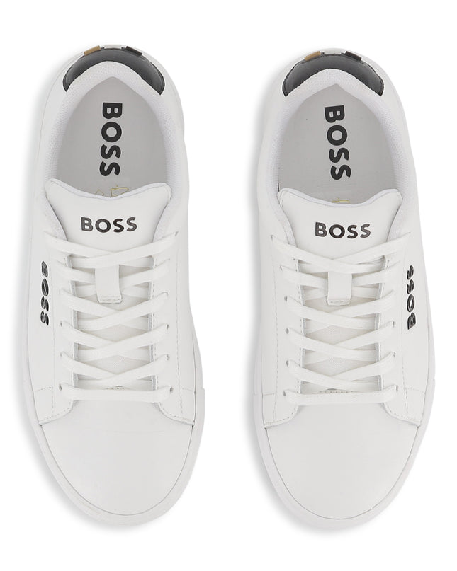 kids atelier boss White Low-Top Leather Sneakers