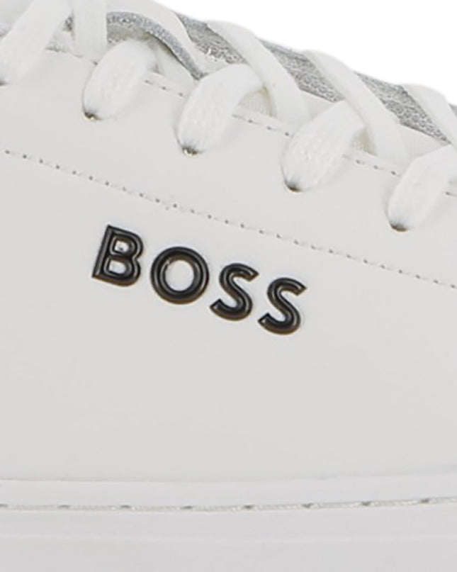 kids atelier boss White Low-Top Leather Sneakers