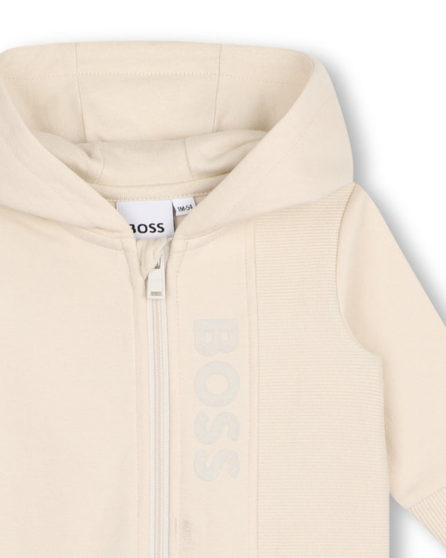 kids atelier boss Beige Logo Baby Hooded Onesie
