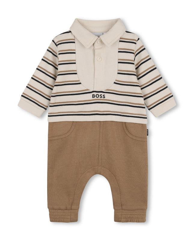 kids atelier boss Beige Logo Baby One-Piece Set