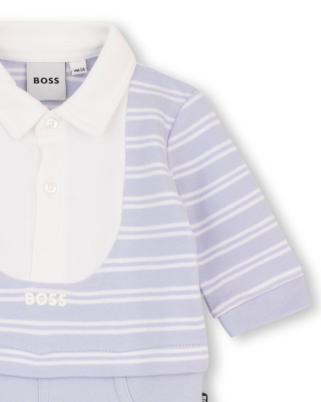kids atelier boss Pale Blue Logo Baby One-Piece Set