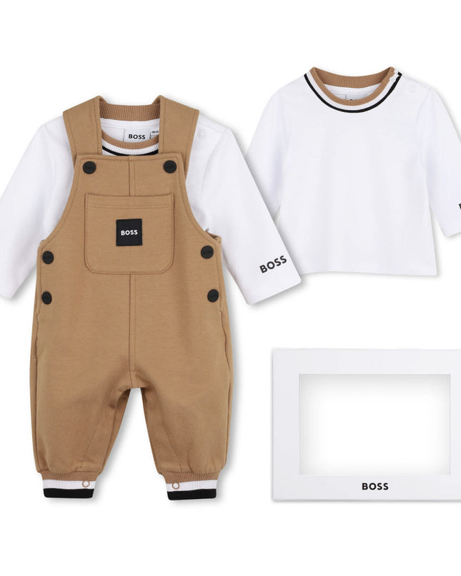 kids atelier boss Beige Logo Baby Overall Set