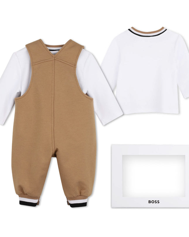 kids atelier boss Beige Logo Baby Overall Set